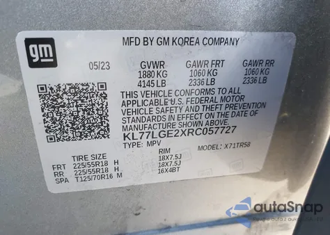 2024 Chevrolet Trax Fwd 1Rs z USA, uszkodzony, nr VIN KL77LGE2XRC057727